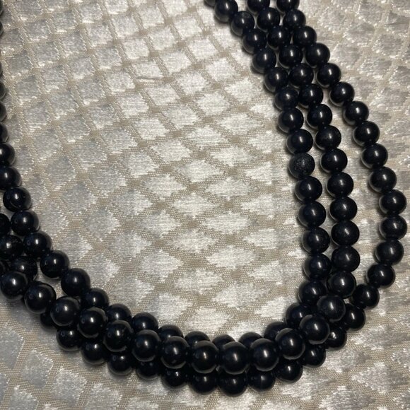 Vintage Black Jade Necklace 3 Strand w/ Magnetite & 925 Silver Clasp - Picture 3 of 12
